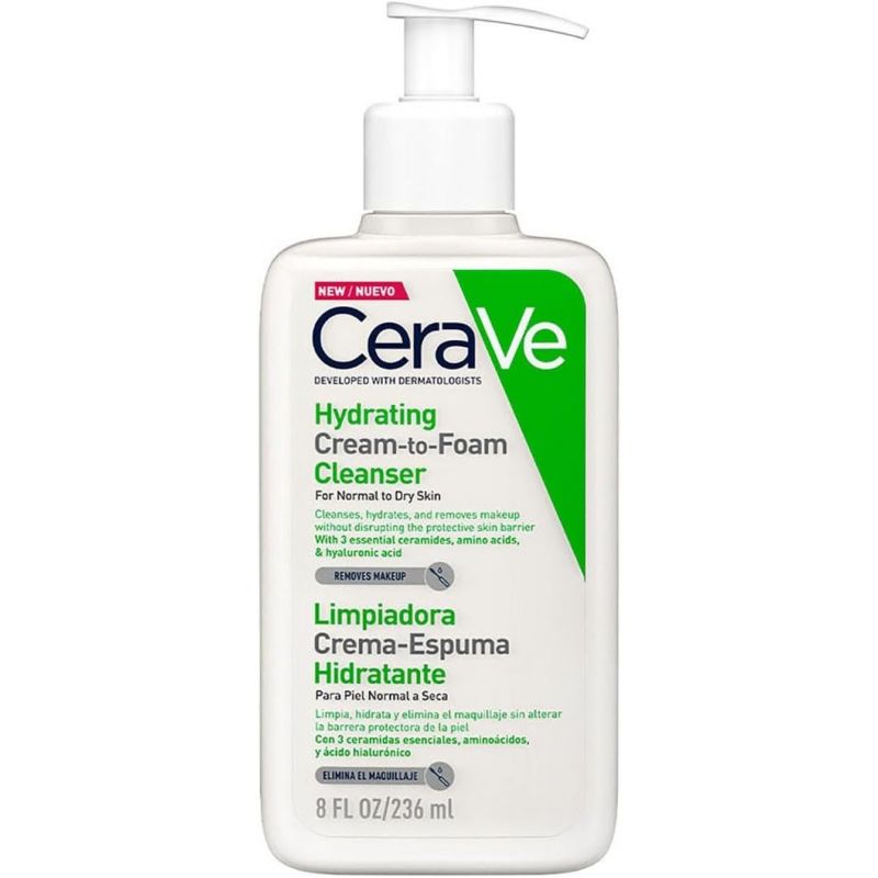 CeraVe Limpiadora Crema-Espuma Hidratante Facial Diaria para Piel Normal a Seca 236ml