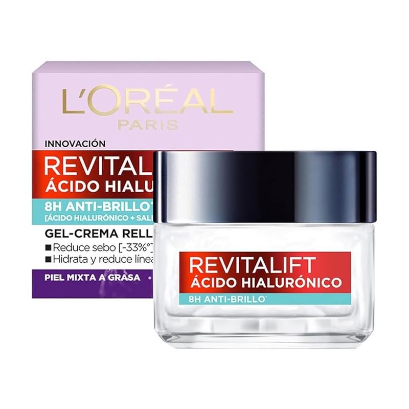 Gel Crema Anti Brillo, Controla Producción de Sebo con Ácido Hialurónico + Ácido Salicílico y Disminuye Poros Abiertos